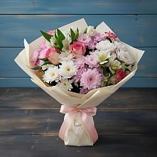 Букет цветов из:  Хризантемы, Альстромерии и Розы #REPLACE_PRED# Панино