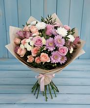 Букет цветов из:  Хризантемы, Розы и Альстромерии в Панино