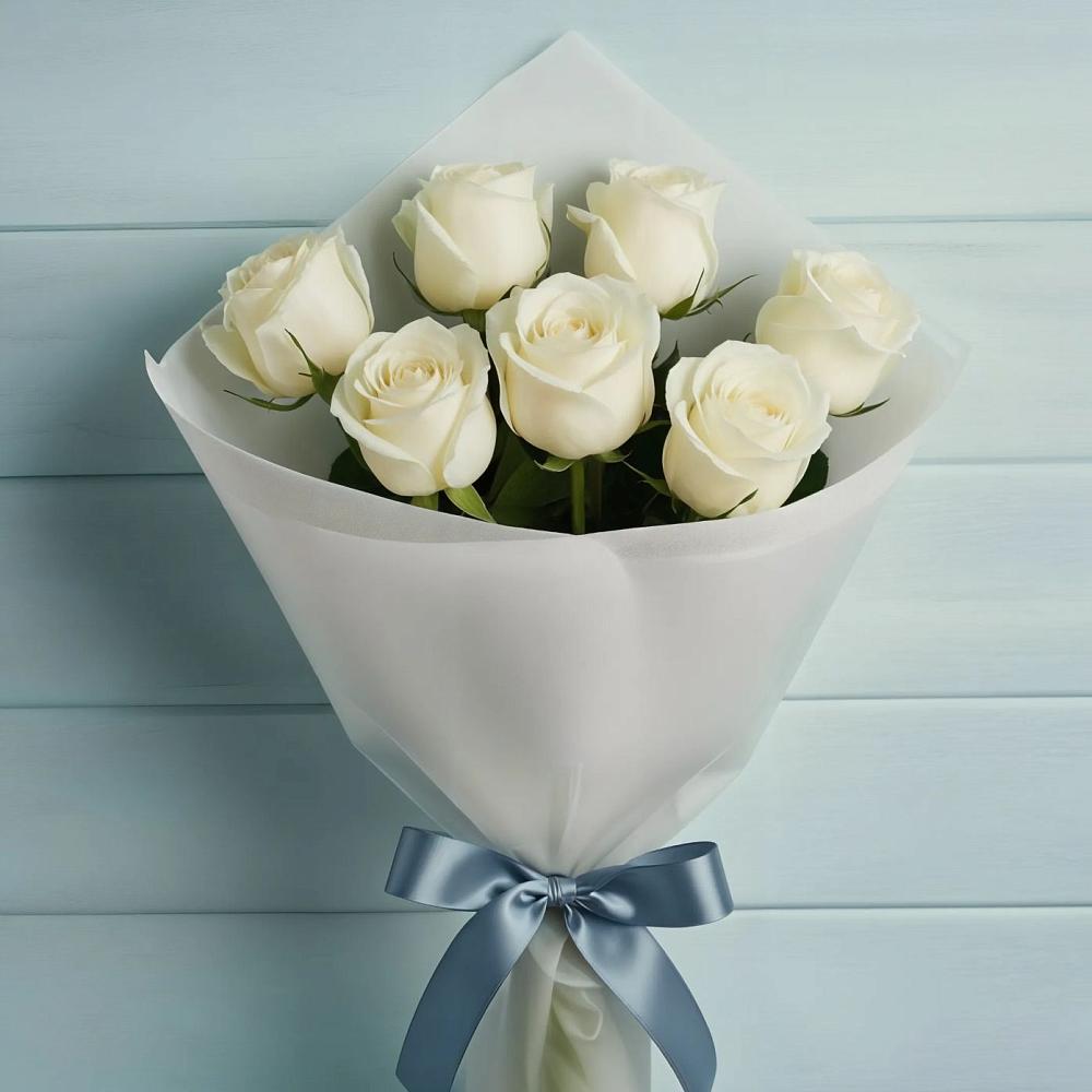 Букет 7 Белых роз Эдлесс Лав в Панино